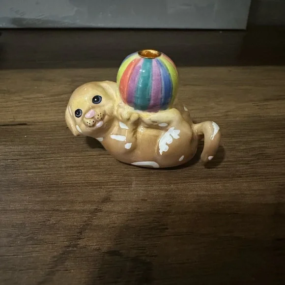 White Ceramic Dog Figurine with Yellow Scarf